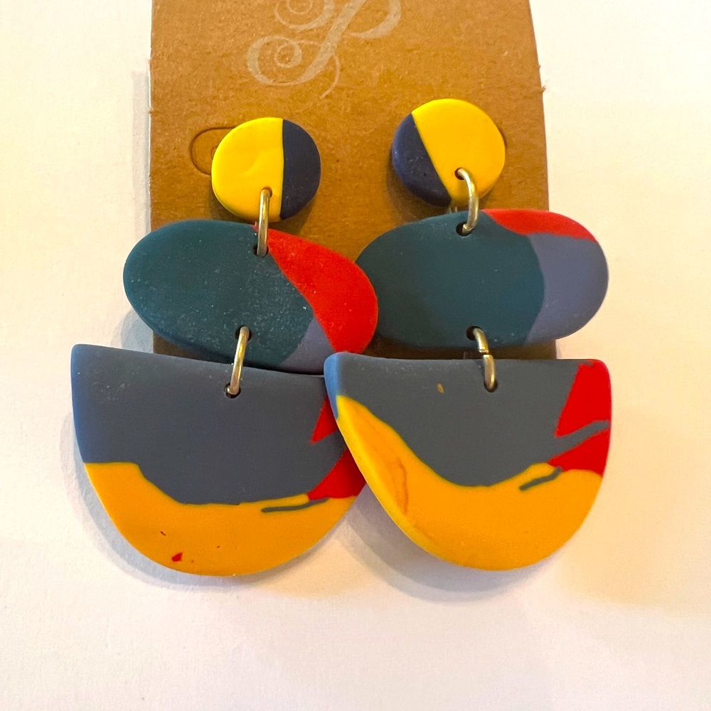 Plunder Red, Blue, and Yellow Clay Drop Earrings